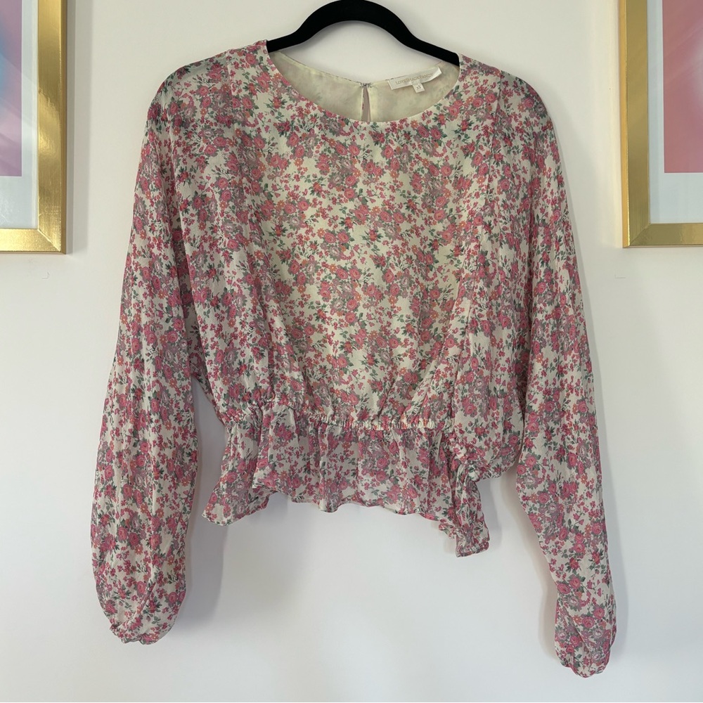 LoveShackFancy floral print silk top